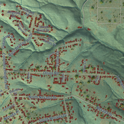 Close-up of the map of Longview Heights, Washington print showing street and building detail