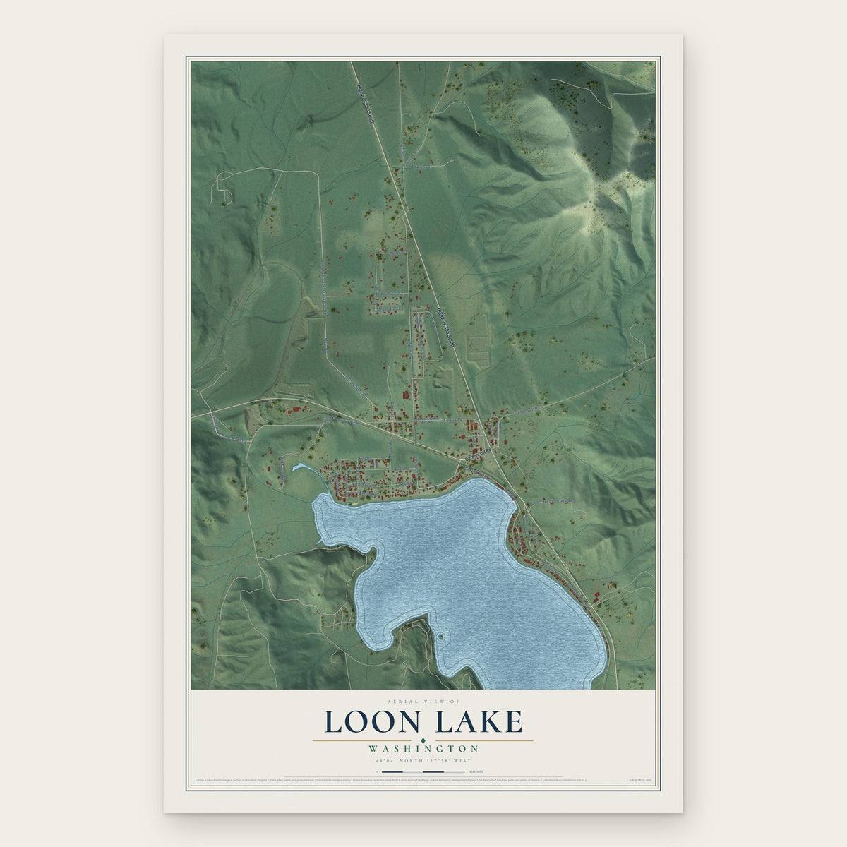 Loon Lake, Washington map print, the full design