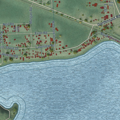 Close-up of the map of Loon Lake, Washington print showing street and building detail