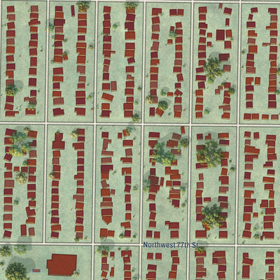Close-up of the map of Loyal Heights, Washington print showing street and building detail