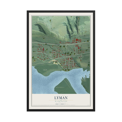 Map of Lyman, Washington, 12 x 18 inch print in a black wood frame