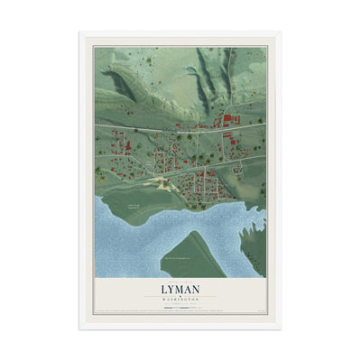 Map of Lyman, Washington, 12 x 18 inch print in a white wood frame