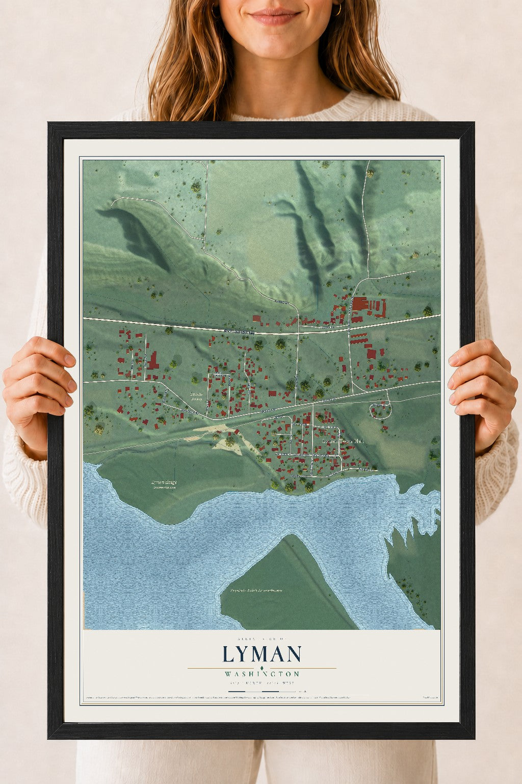 Map of Lyman, Washington, 18 x 24 inch print in a black wood frame