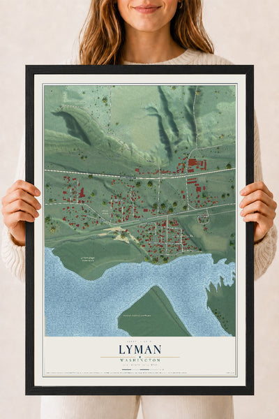 Map of Lyman, Washington, 18 x 24 inch print in a black wood frame