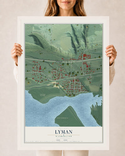 Map of Lyman, Washington, 24 x 36 inch print in a white wood frame