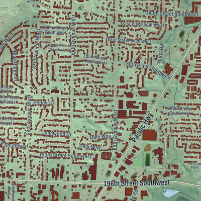 Second close-up of the map of Lynnwood, Washington print showing more streets and buildings