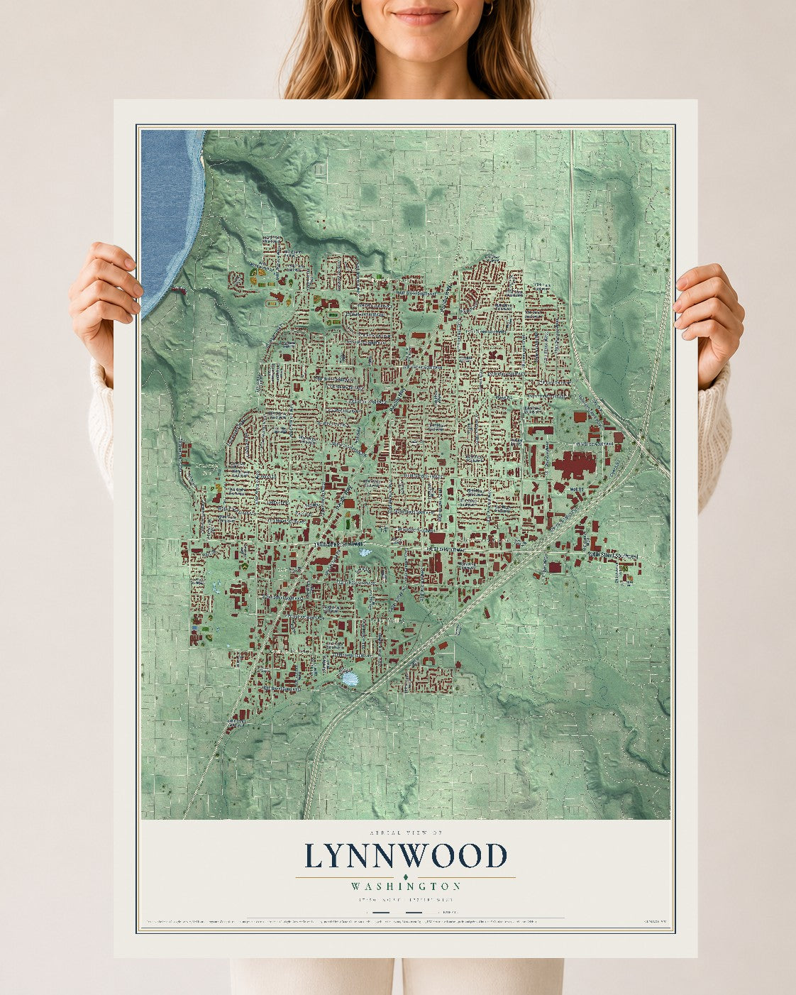Map of Lynnwood, Washington, 24 x 36 inch unframed archival matte print