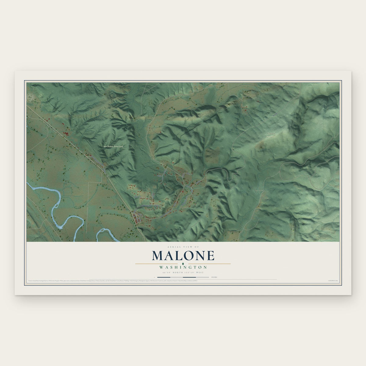 Malone, Washington map print, the full design