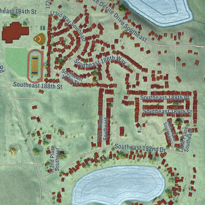 Close-up of the map of Maple Heights-Lake Desire, Washington print showing street and building detail