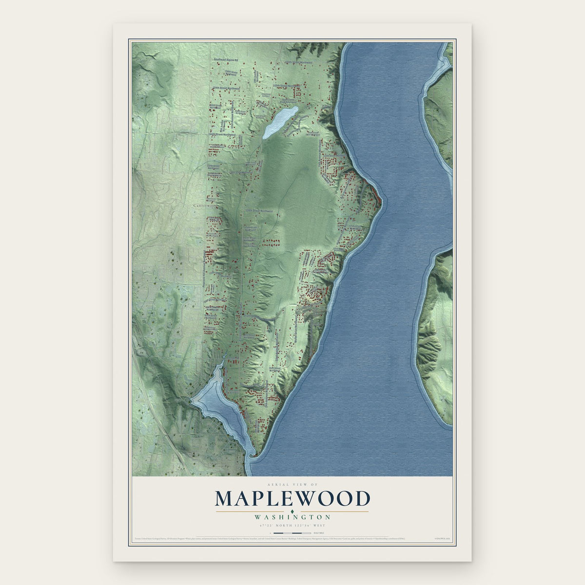 Maplewood, Washington map print, the full design
