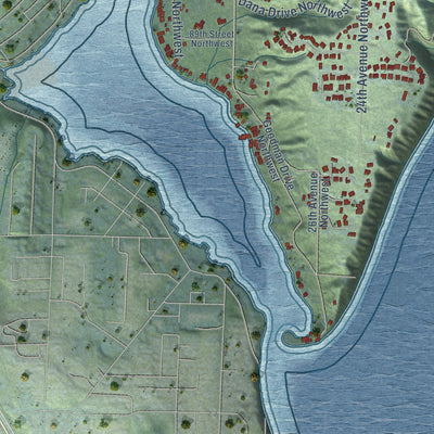 Close-up of the map of Maplewood, Washington print showing street and building detail