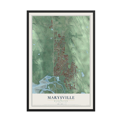 Map of Marysville, Washington, 12 x 18 inch print in a black wood frame