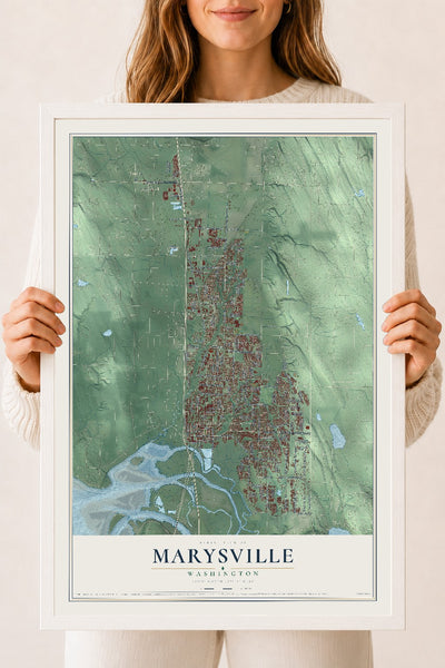 Map of Marysville, Washington, 18 x 24 inch print in a white wood frame