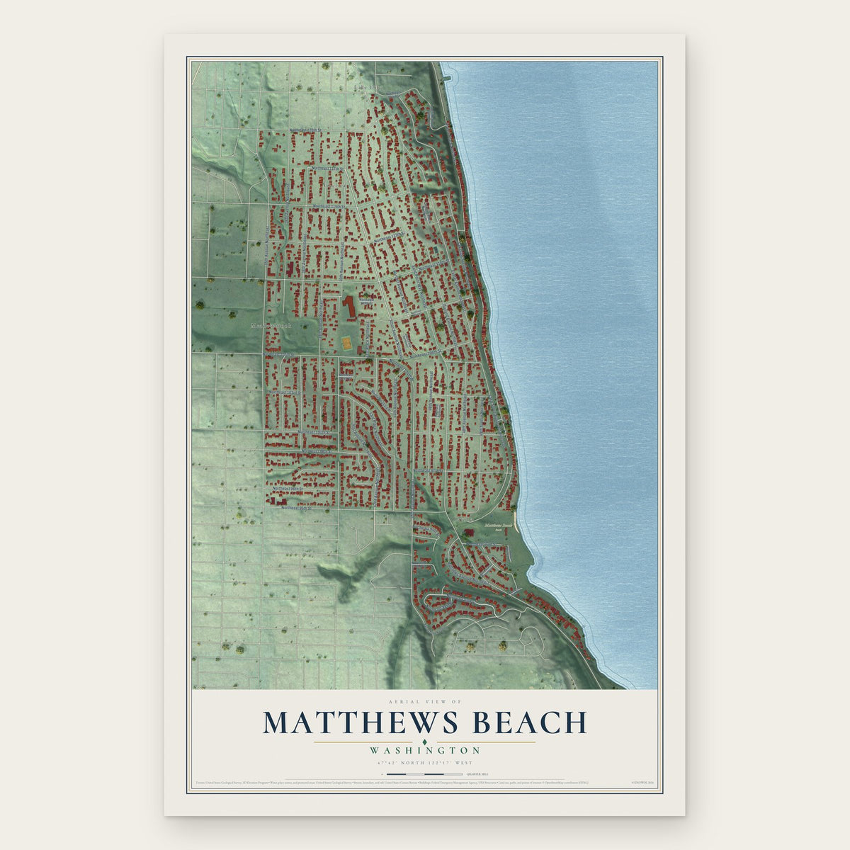 Matthews Beach, Washington map print, the full design