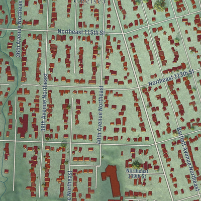 Close-up of the map of Matthews Beach, Washington print showing street and building detail