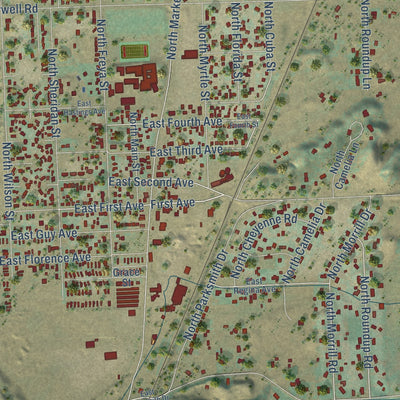 Close-up of the map of Mead, Washington print showing street and building detail