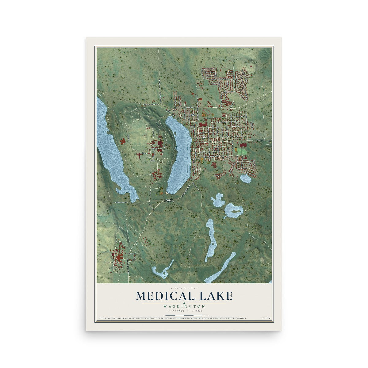 Map of Medical Lake, Washington, 12 x 18 inch unframed archival matte print