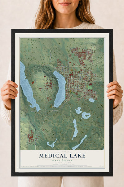 Map of Medical Lake, Washington, 18 x 24 inch print in a black wood frame