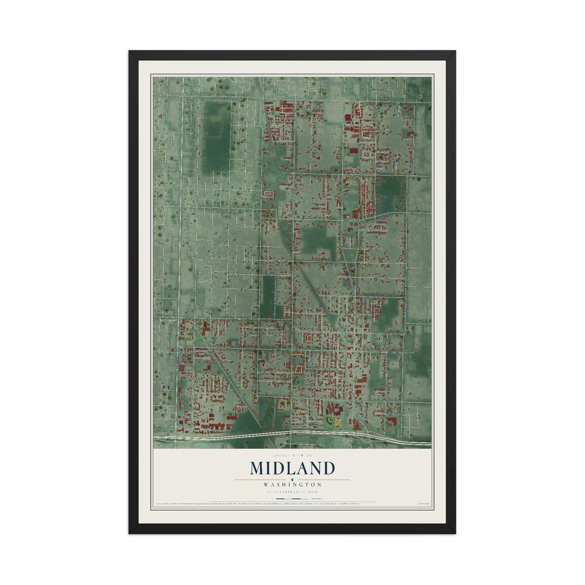 Map of Midland, Washington, 12 x 18 inch print in a black wood frame