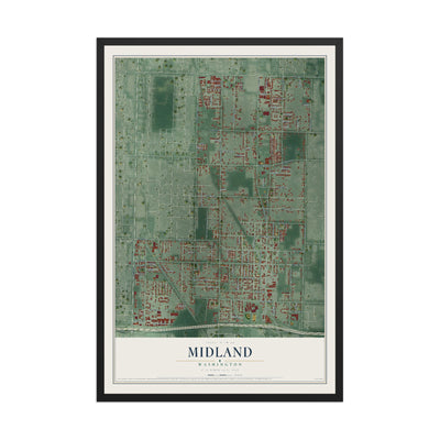 Map of Midland, Washington, 12 x 18 inch print in a black wood frame