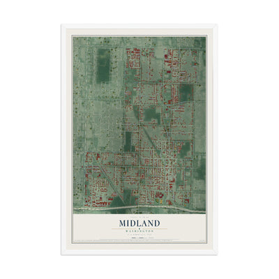 Map of Midland, Washington, 12 x 18 inch print in a white wood frame