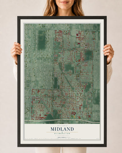 Map of Midland, Washington, 24 x 36 inch print in a black wood frame