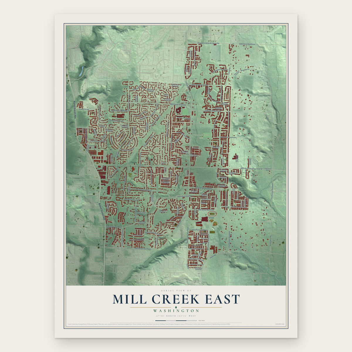 Mill Creek East, Washington map print, the full design