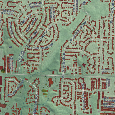 Close-up of the map of Mill Creek East, Washington print showing street and building detail