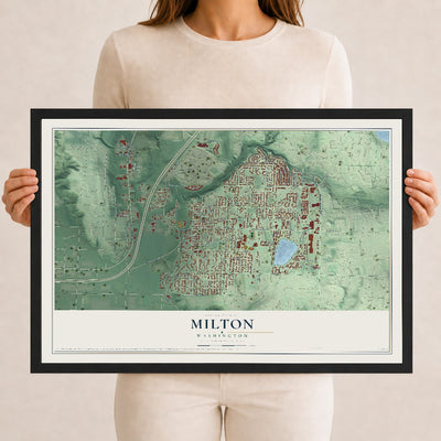 Map of Milton, Washington, 12 x 18 inch print in a black wood frame