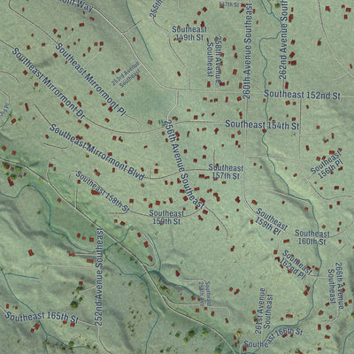 Close-up of the map of Mirrormont, Washington print showing street and building detail