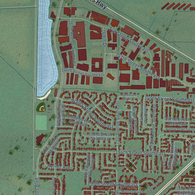 Close-up of the map of Monroe, Washington print showing street and building detail