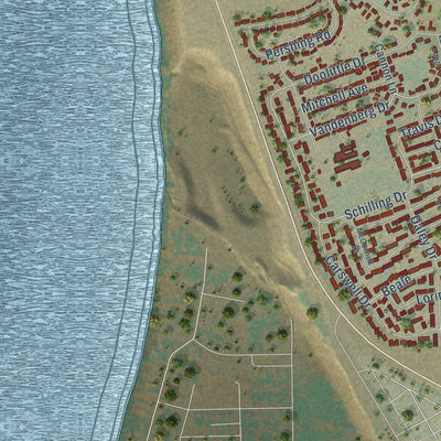 Close-up of the map of Moses Lake North, Washington print showing street and building detail