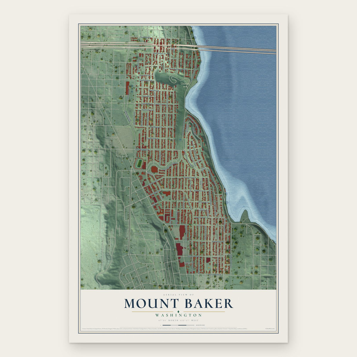 Mount Baker, Washington map print, the full design