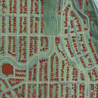 Close-up of the map of Mount Baker, Washington print showing street and building detail