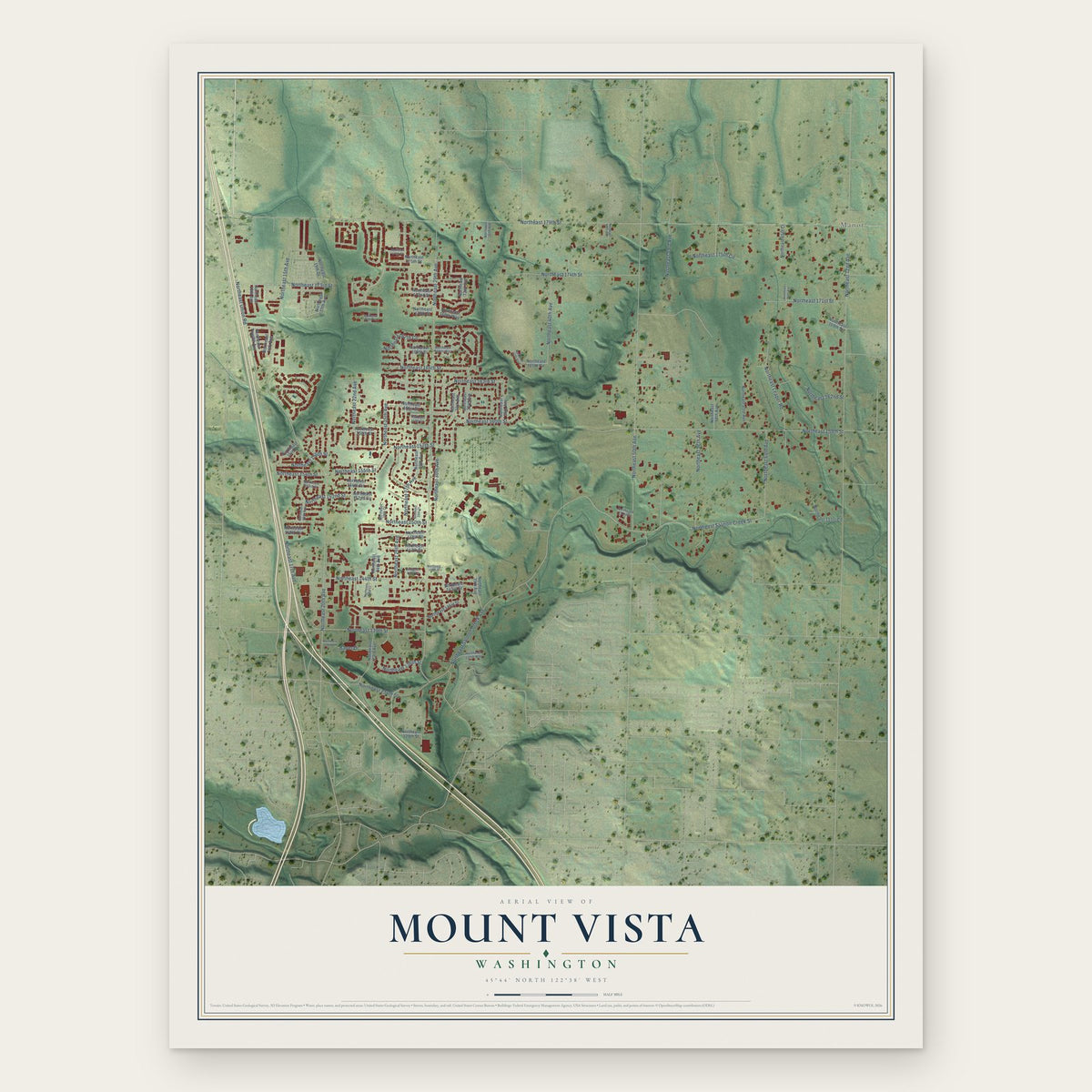 Mount Vista, Washington map print, the full design