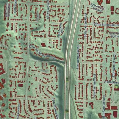 Second close-up of the map of Mountlake Terrace, Washington print showing more streets and buildings