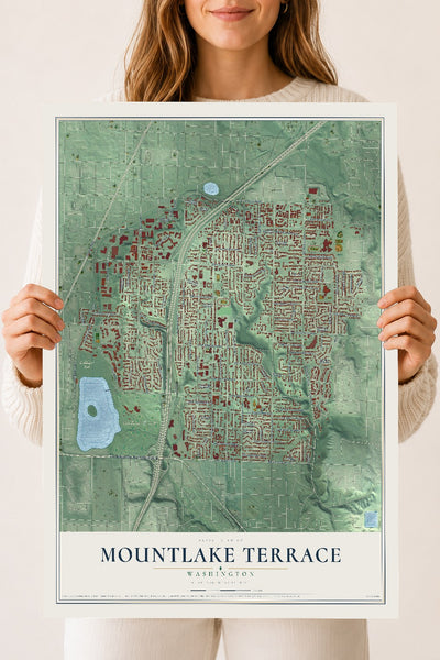 Map of Mountlake Terrace, Washington, 18 x 24 inch unframed archival matte print