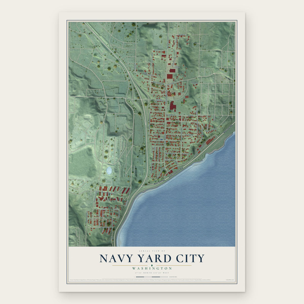 Navy Yard City, Washington map print, the full design