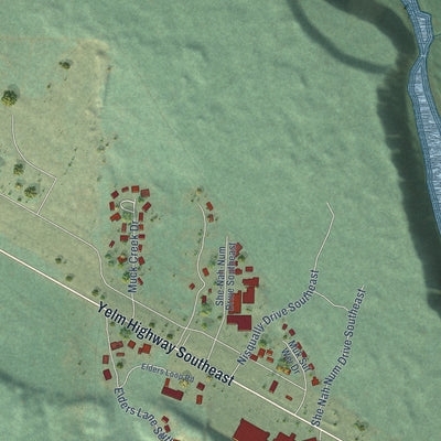 Close-up of the map of Nisqually Indian Community, Washington print showing street and building detail