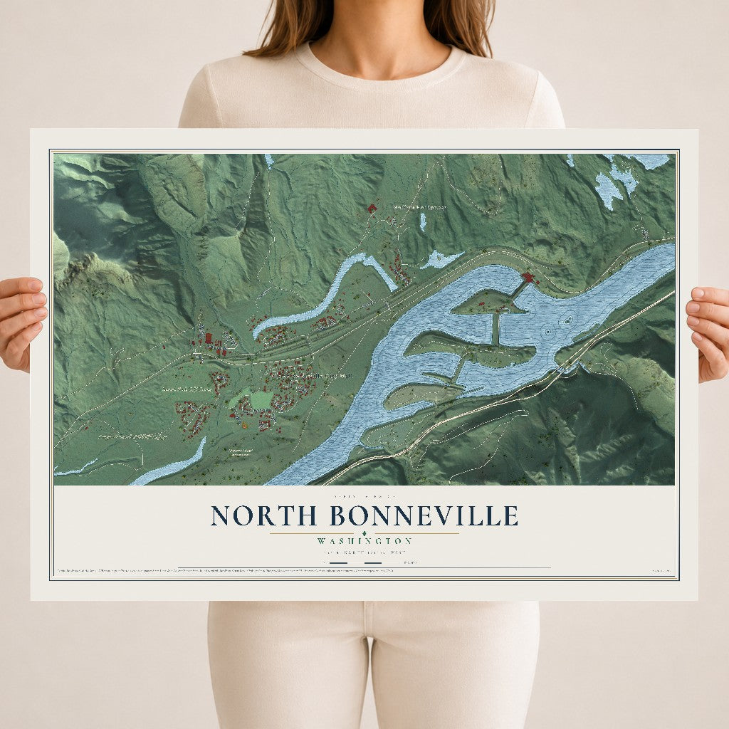 Map of North Bonneville, Washington, 18 x 24 inch unframed archival matte print