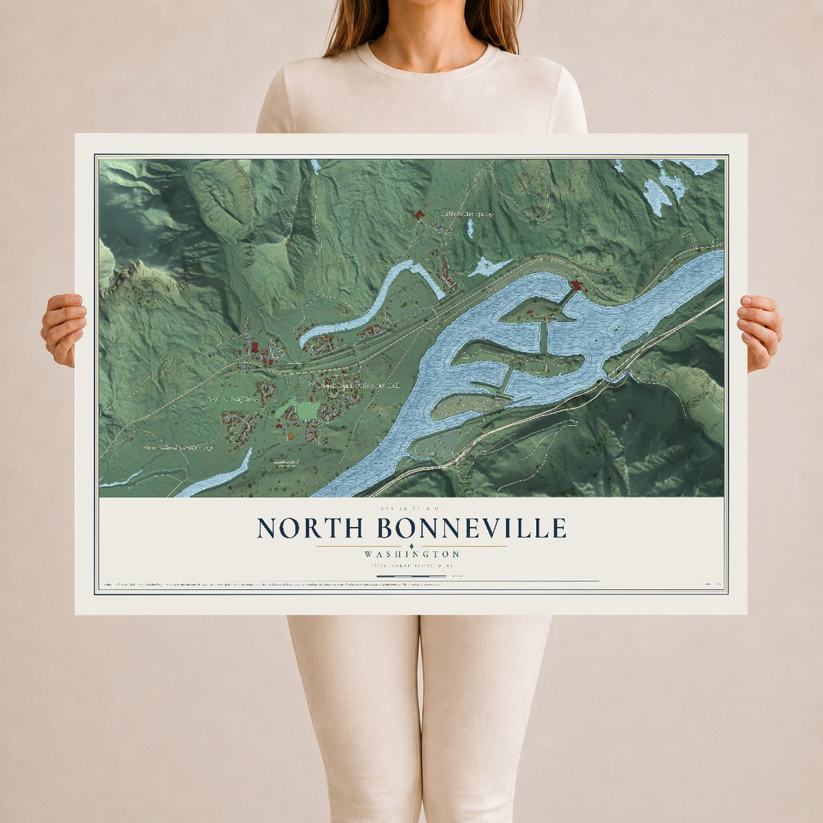 Map of North Bonneville, Washington, 24 x 36 inch unframed archival matte print
