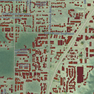 Close-up of the map of North Lynnwood, Washington print showing street and building detail