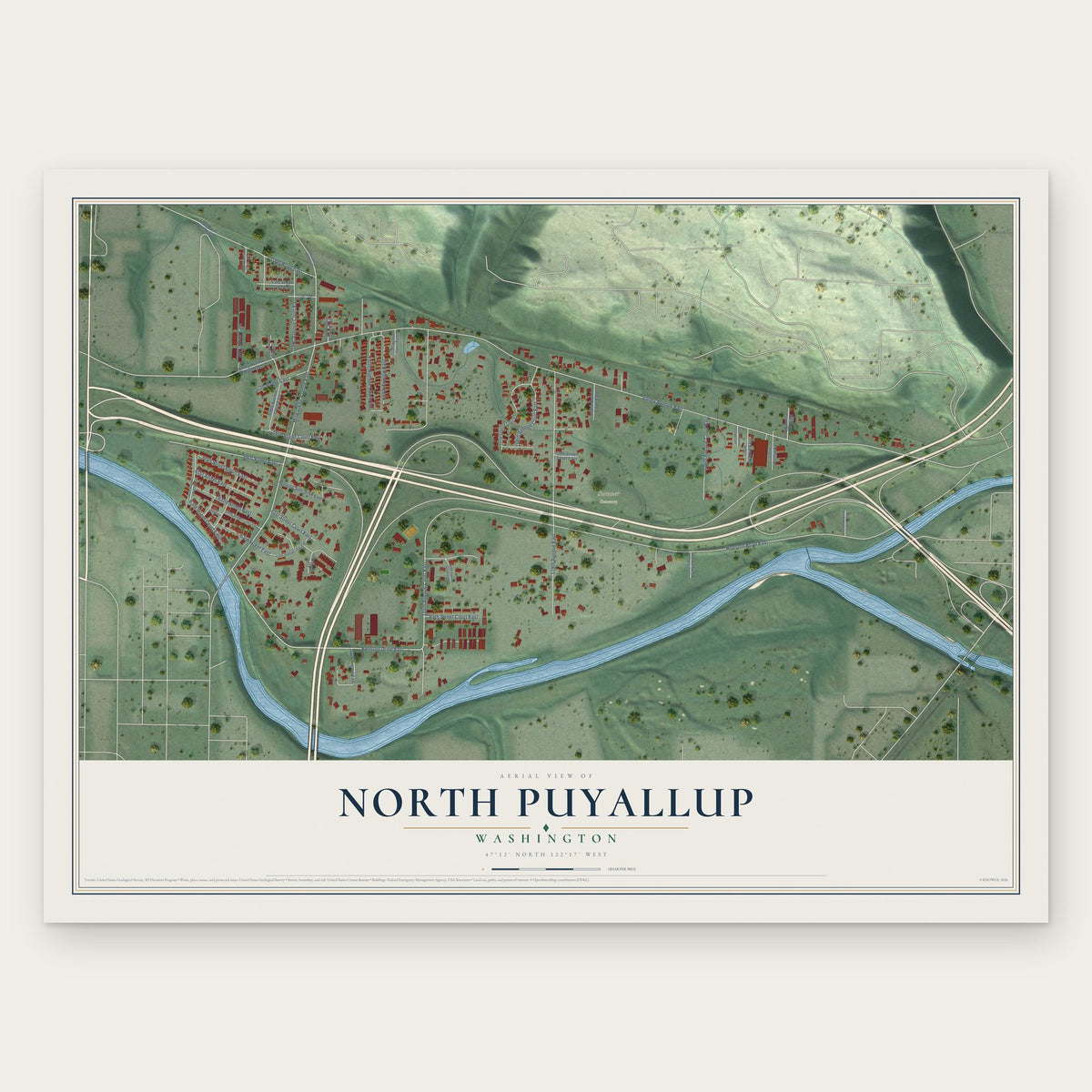 North Puyallup, Washington map print, the full design