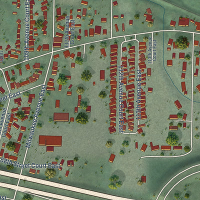 Close-up of the map of North Puyallup, Washington print showing street and building detail