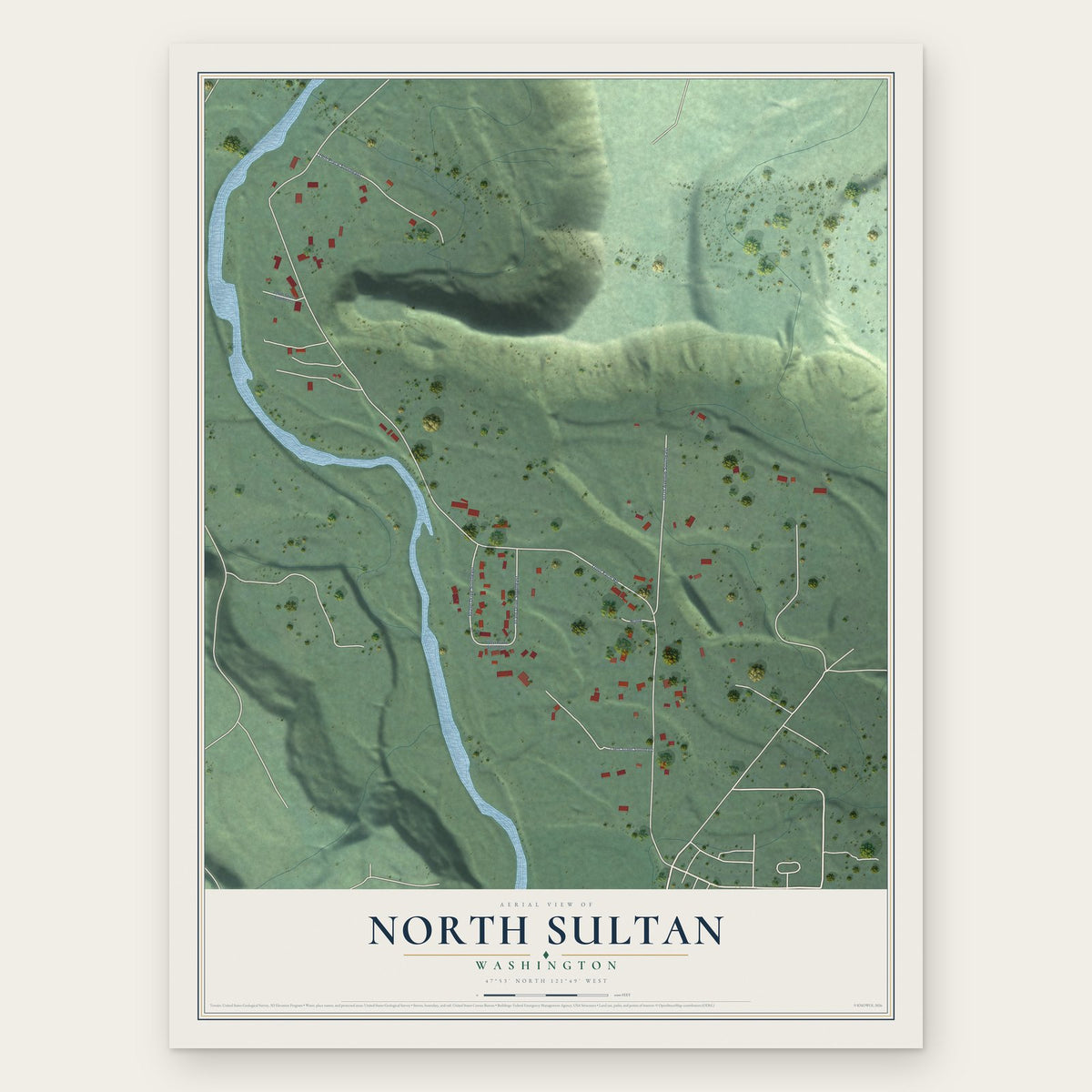 North Sultan, Washington map print, the full design