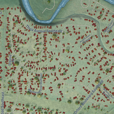 Close-up of the map of North Yelm, Washington print showing street and building detail