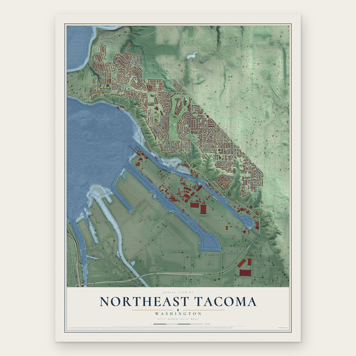 Northeast Tacoma, Washington map print, the full design