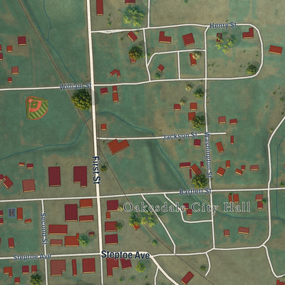 Close-up of the map of Oakesdale, Washington print showing street and building detail