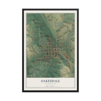 Map of Oakesdale, Washington, 12 x 18 inch print in a black wood frame