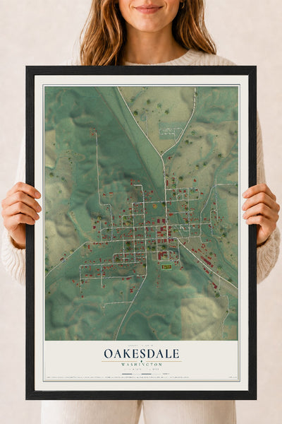 Map of Oakesdale, Washington, 18 x 24 inch print in a black wood frame